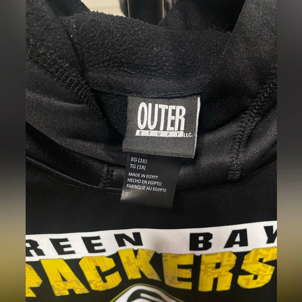 Green Bay Packers Black Youth  XL Pull Over Hoodie With Pockets - OuterStuff LLC